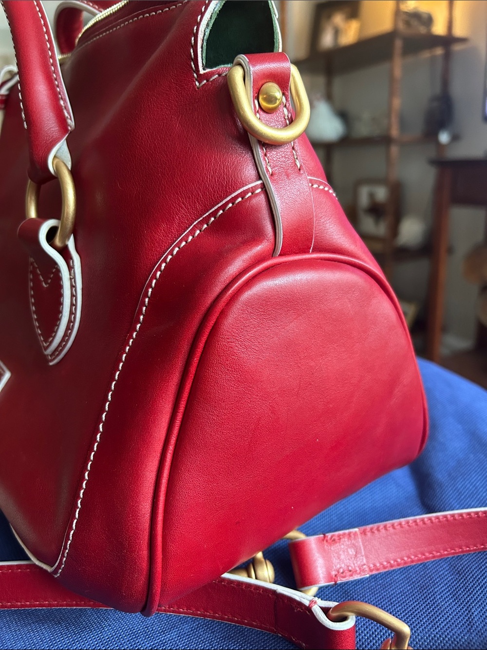 Dooney & Bourke Red Leather Satchel with Gold Hardware - Picture 6 of 11